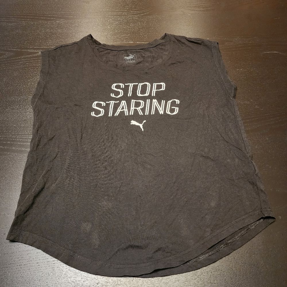 PUMA "Stop Staring" Sleeveless Crew Neck Round Hem T Shirt